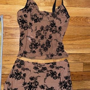 Brown and black skirt set